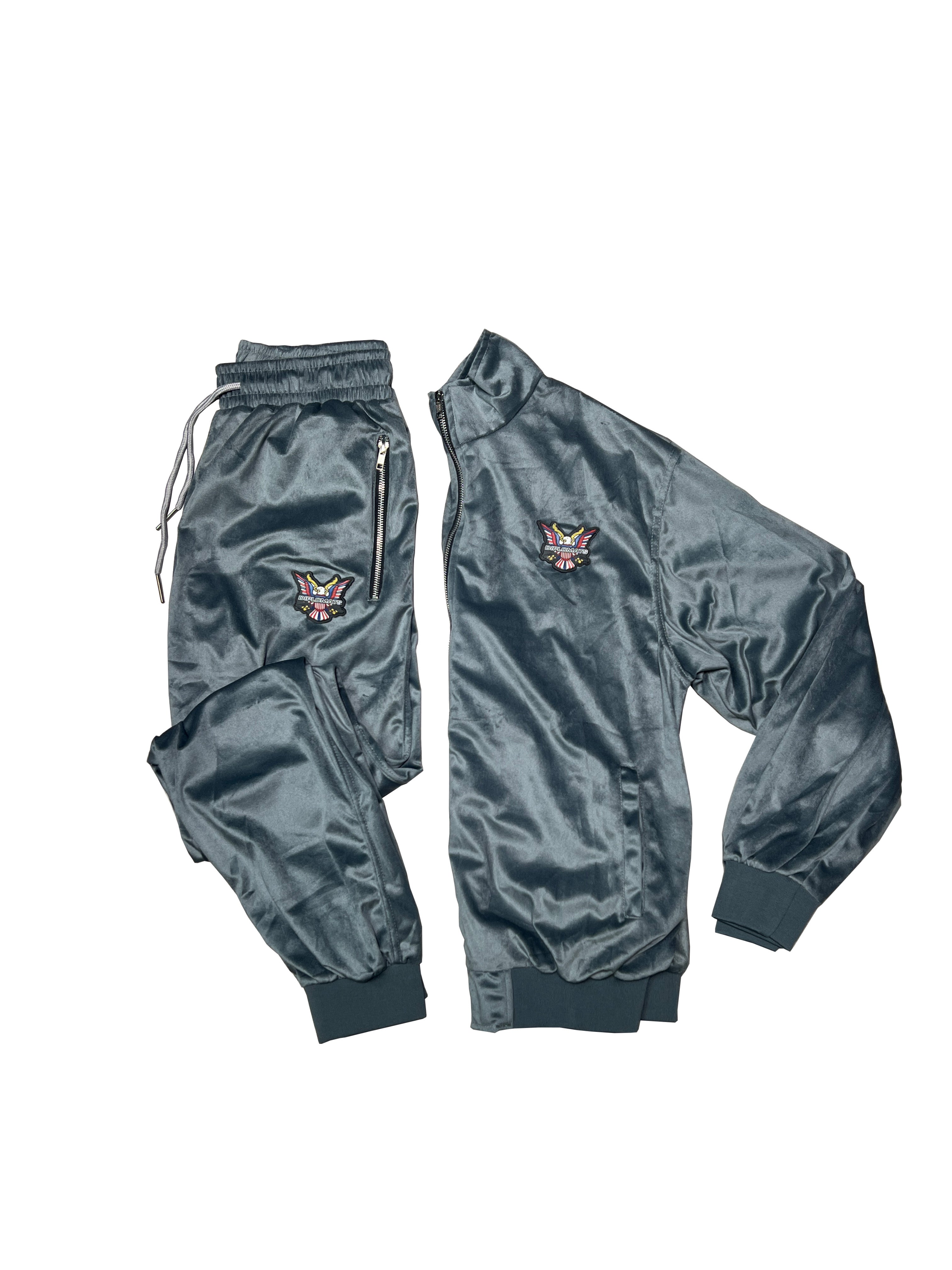 All Grey Velour Track Suit