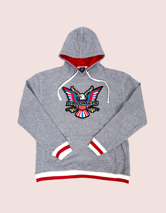 Grey / Red Hoodie Chenille Eagle