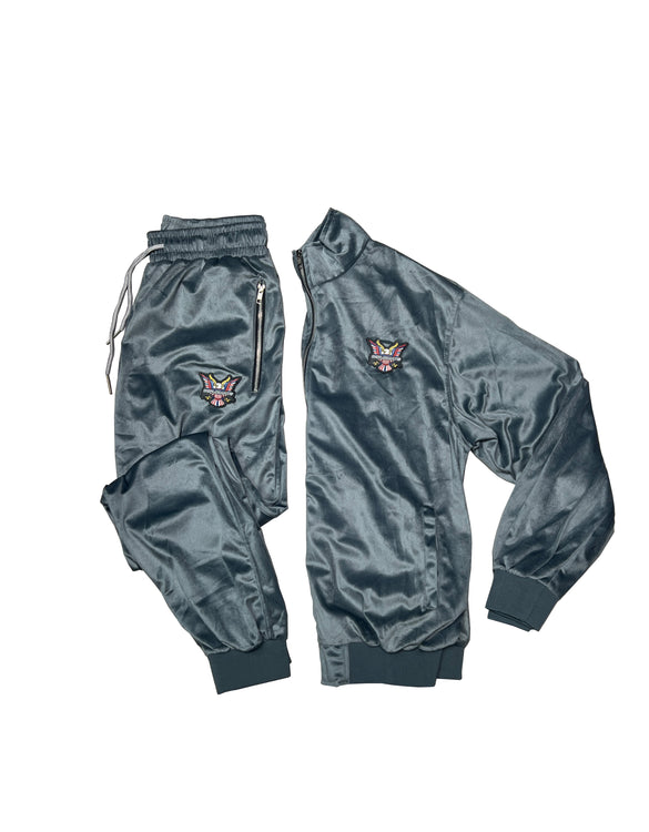 All Grey Velour Track Suit