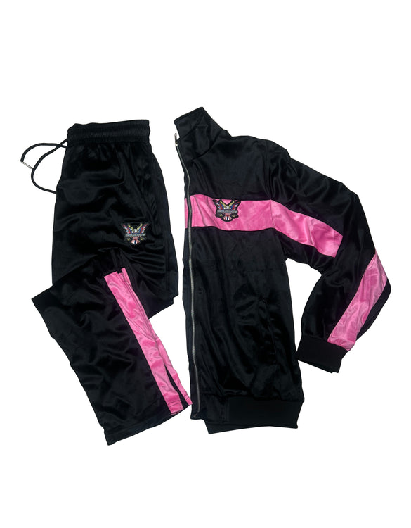 Pink Strip Velour TRack Suit