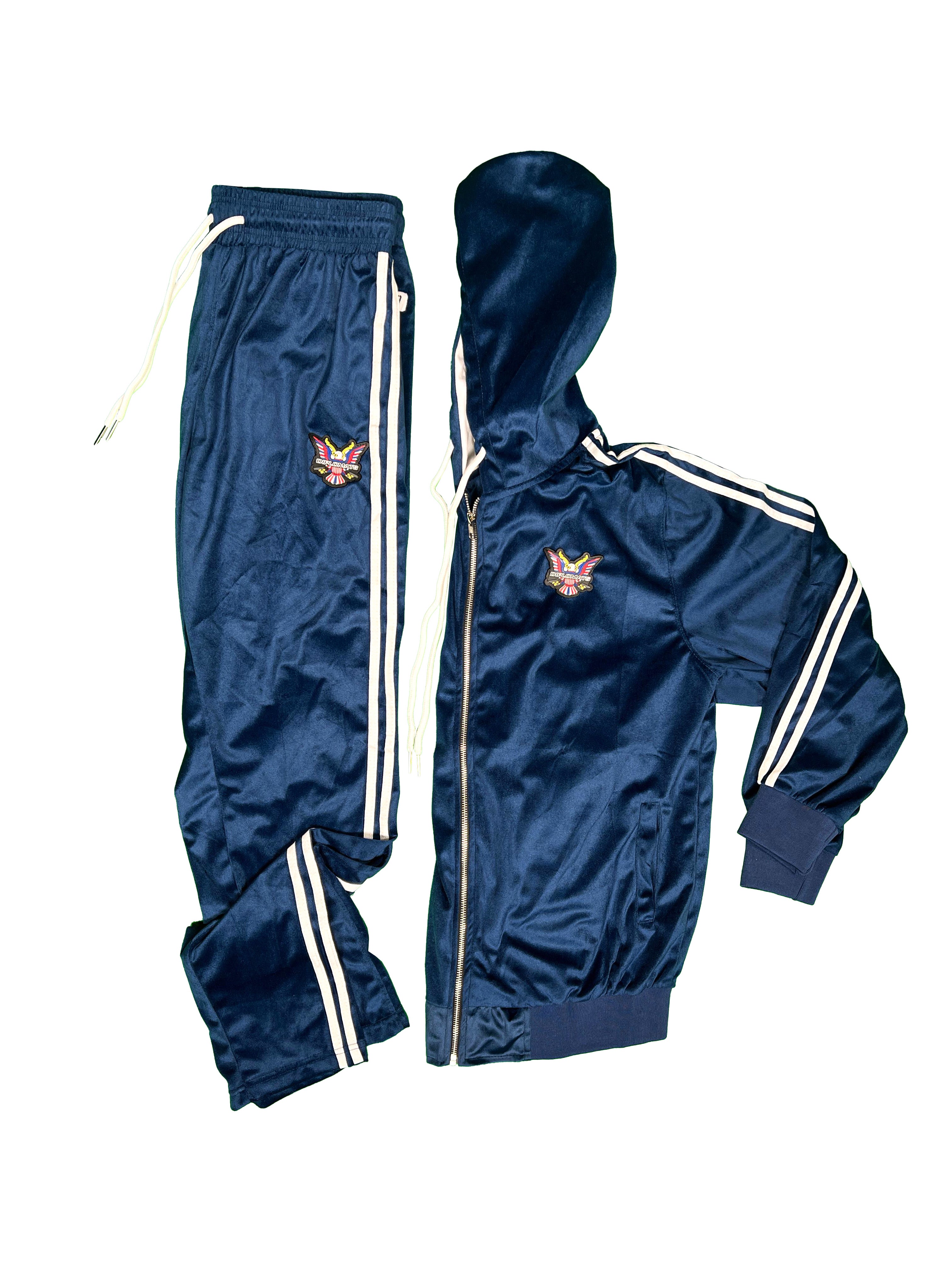 All Blue Velour Hoodie Track Suit