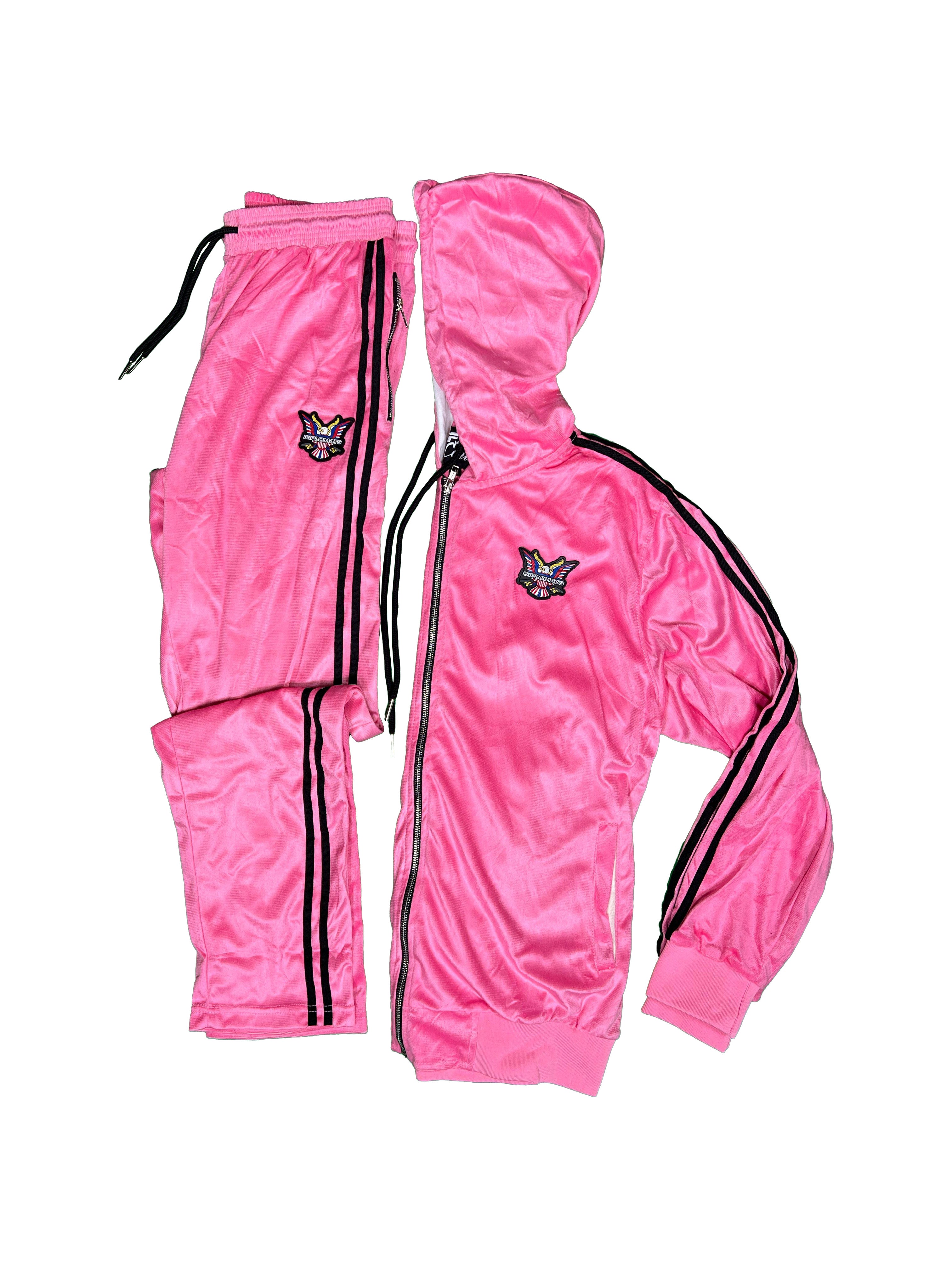 All Pink  Velour Hoodie Track Suit